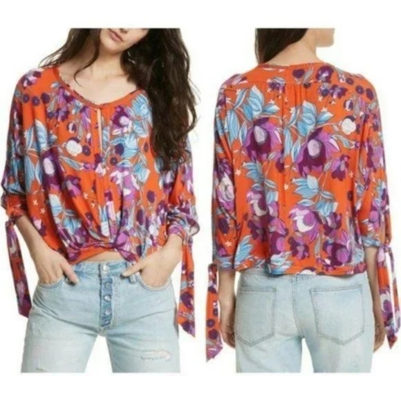 🎉😀CLEARANCE SALE😀🎉FREE PEOPLE Keepin' On Blouse in Festive Orange Combo - Picture 1 of 8